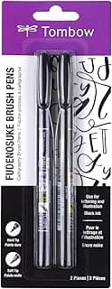 Tombow 62038 Fudenosuke Brush Pen, 2-Pack. Soft and Hard Tip Fudenosuke Brush Pens for Calligraphy and Art Drawings