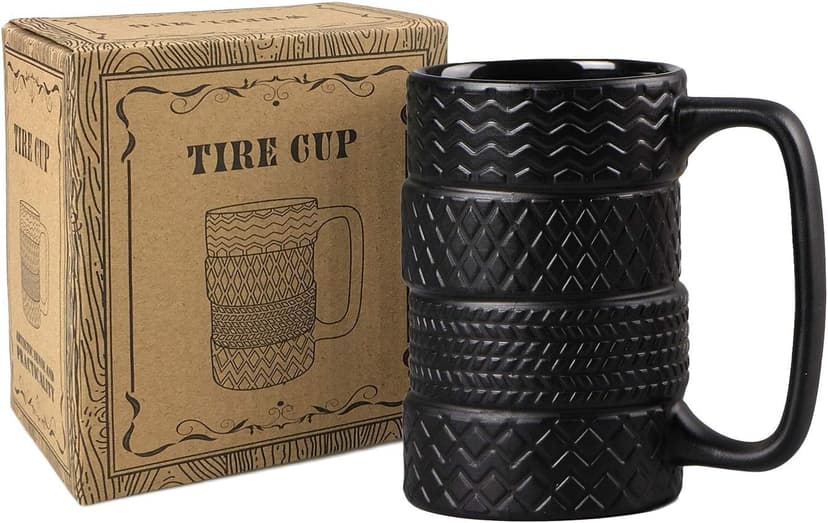 VanEnjoy 3D Cool Black Tyre Tire Shaped Frosted Ceramic Mug Large Coffee Tea Cup Unique Gifts Car Fans 14 oz(400ml) B07M5Q8RXP