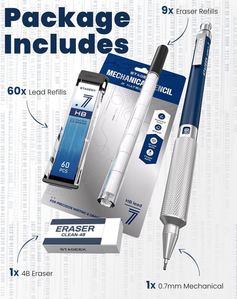 STAGEEK 0.7 mm Mechanical Pencil, Metal Art & Drafting Pencil with Eraser and 60 HB Lead Refills, Professional Drawing Pencil for Artists, Students, School, Office, Writing, Sketching, Drafting(Blue)