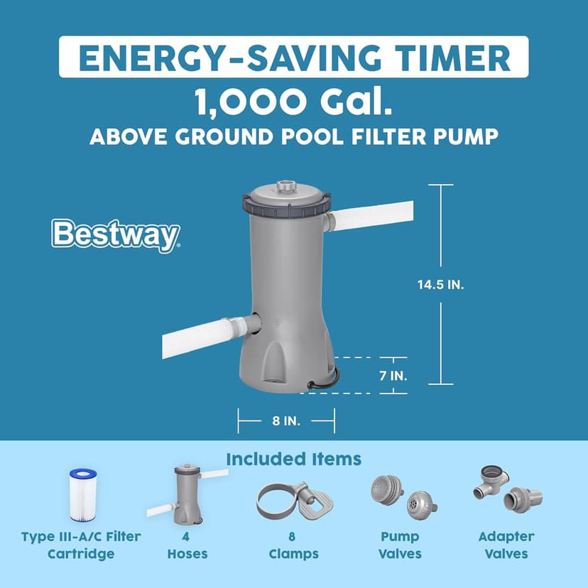 Bestway 1,000 GPH Filter Pump for Above Ground Swimming Pool with Type III-A/C Cartridge