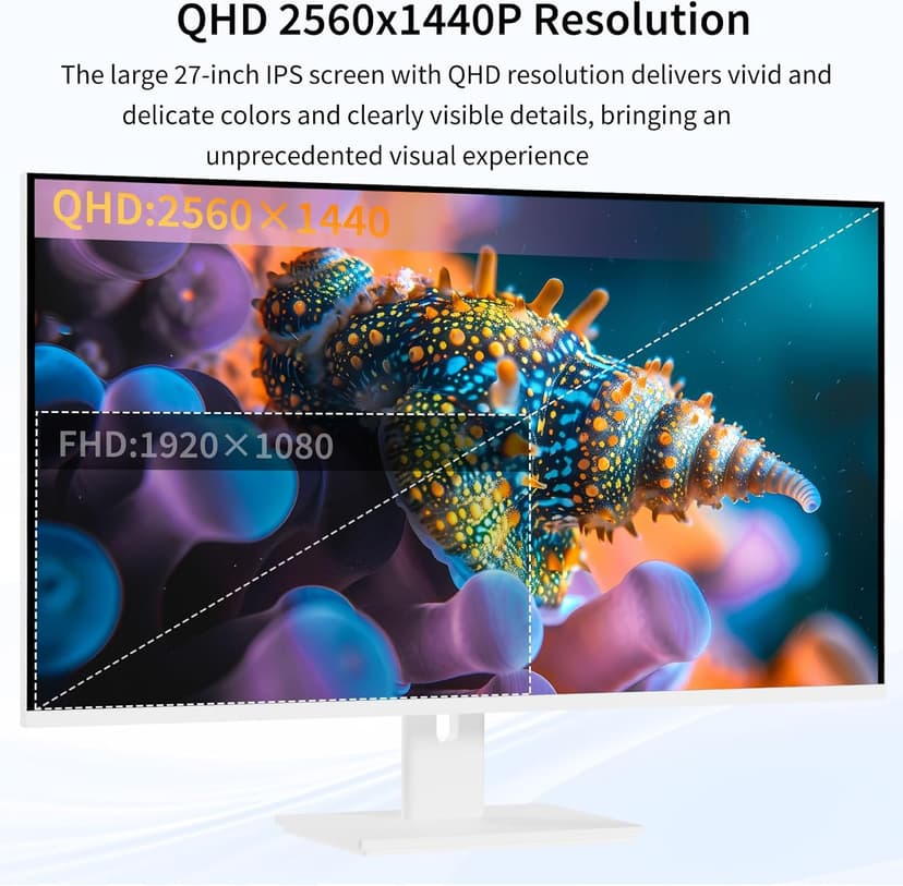 Touchscreen Monitor 2K 27 Inch IPS Gaming 100Hz, 10-Point Touch QHD 2560x1440 PC Display, HDMI VGA USBC Computer Monitor, Built-in Speakers, White