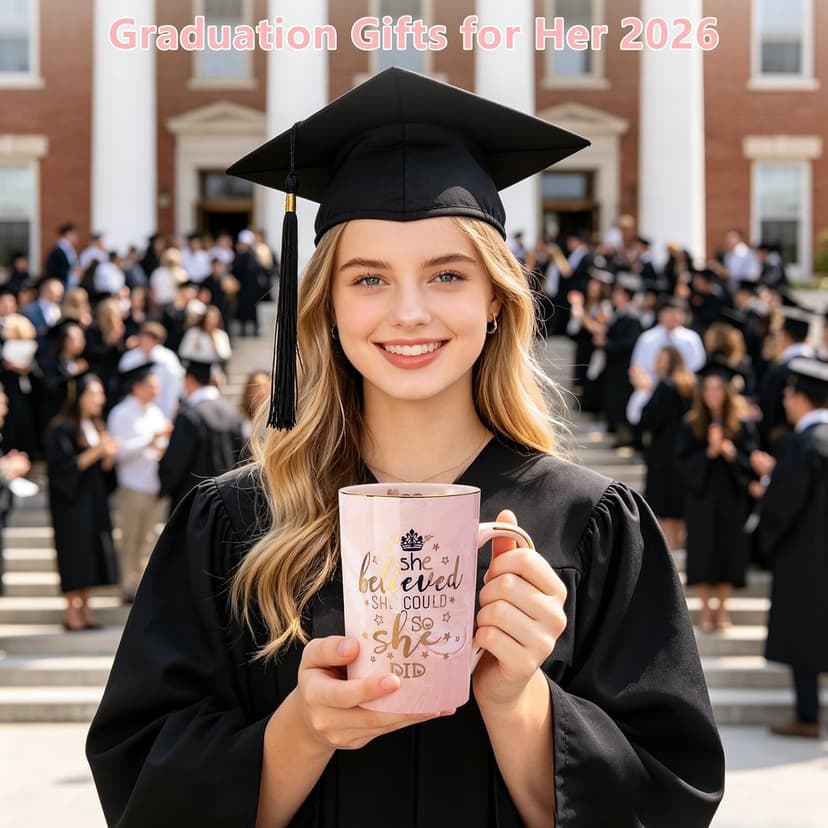 Valentines Spiritual Motivational Congratulations Gifts, 14oz Pink Ceramic Marble Gold Print Coffee Cup, Nicely Gift Boxed Graduation Gifts for Women Her 2026 - She Believed She Could So She Did Mug B0CZ993XBN