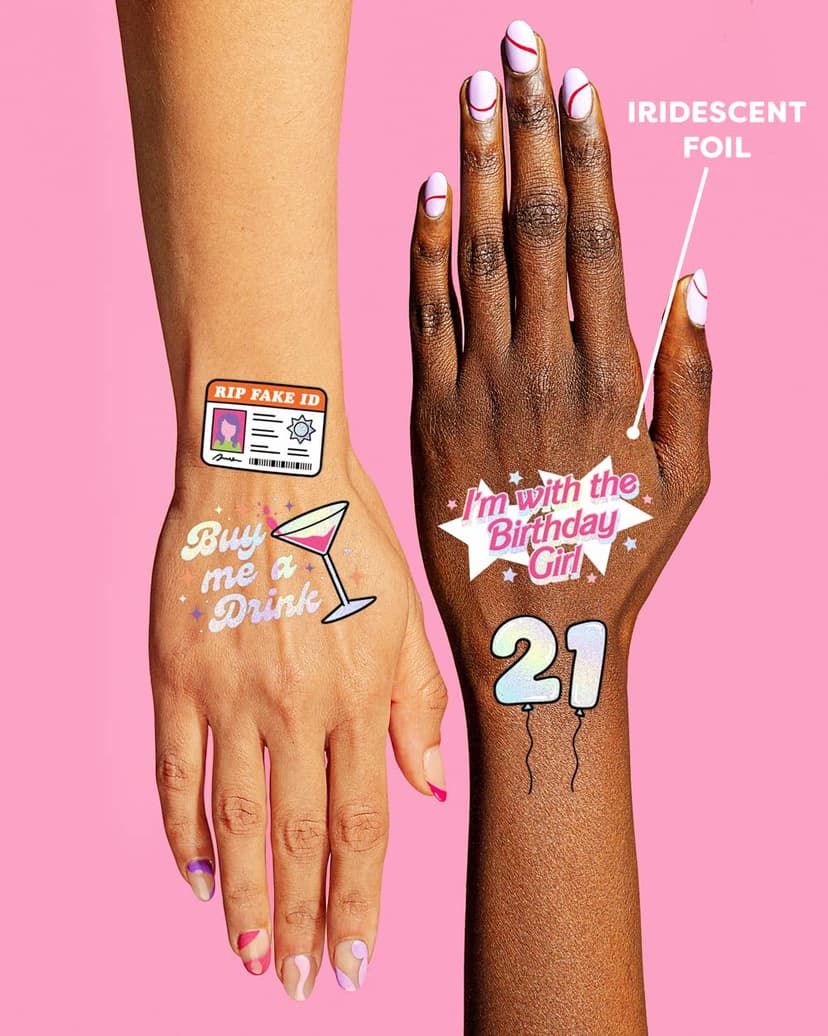 Party Decorations, Fun, Bday Girl, RIP Fake ID, HBD, Disco Cowgirl, Twenty One Tiara xo, Fetti 48pc 21st Birthday Temporary Tattoos | Finally 21 Bday Party B0B78DMSR7