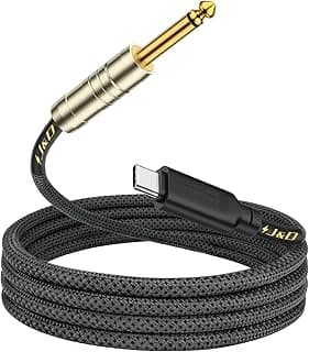 J&D USB C to 6.35 mm 1/4 inch TS Guitar Audio Cable, Audio Recording, Bass, Electronic Piano Microphone Cord Compatible with iPhone 16/17 Series, Galaxy S24/S25, 10 Feet