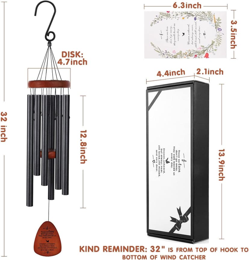 Memorial Wind Chimes for Outside, Sympathy Gift for Loss of Loved One Mom Dad, Ideal for Funeral, Remembrance & Bereavement, Outdoor Use