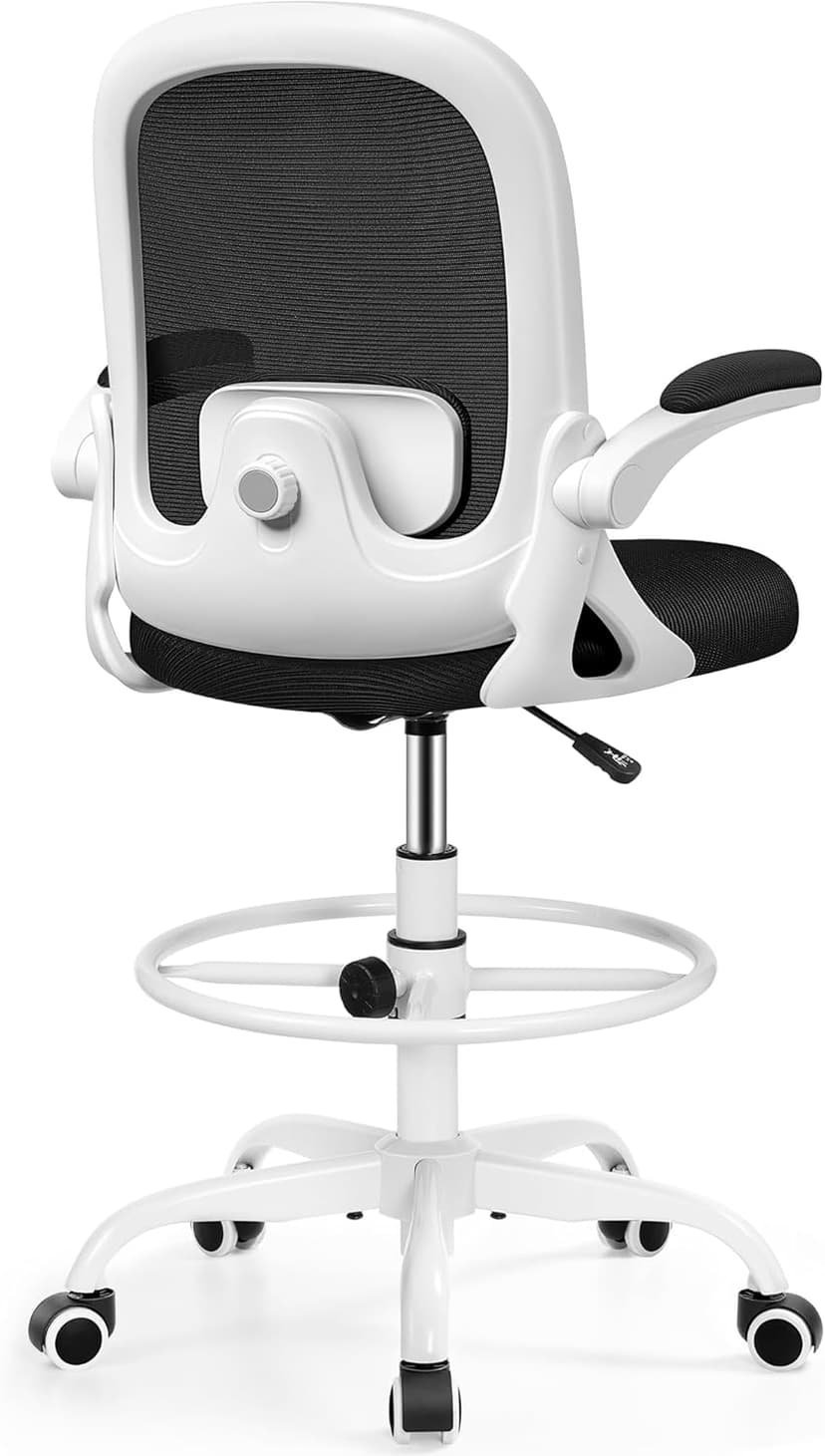 Primy Home Office Drafting Chair - Tall Desk Chair with Flip-up Armrests 3D Lumbar Support, Comfort Drafting Chair with Footrest for Standing Desk, High Chair for Bar Study Work