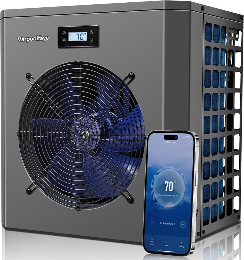 Electric Pool Heater Pump 5000 Gallon 120v Pool Heaters for Above Ground Pools 16000 BTU Swimming Pool Heat Pump WiFi Control Heat Or Cool Spa Heater Pump