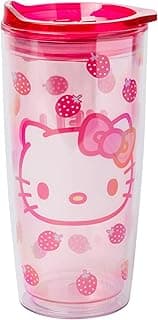 Silver Buffalo Sanrio Hello Kitty Strawberry Double Wall Travel Tumbler with Slide Close Lid, 20 Ounces