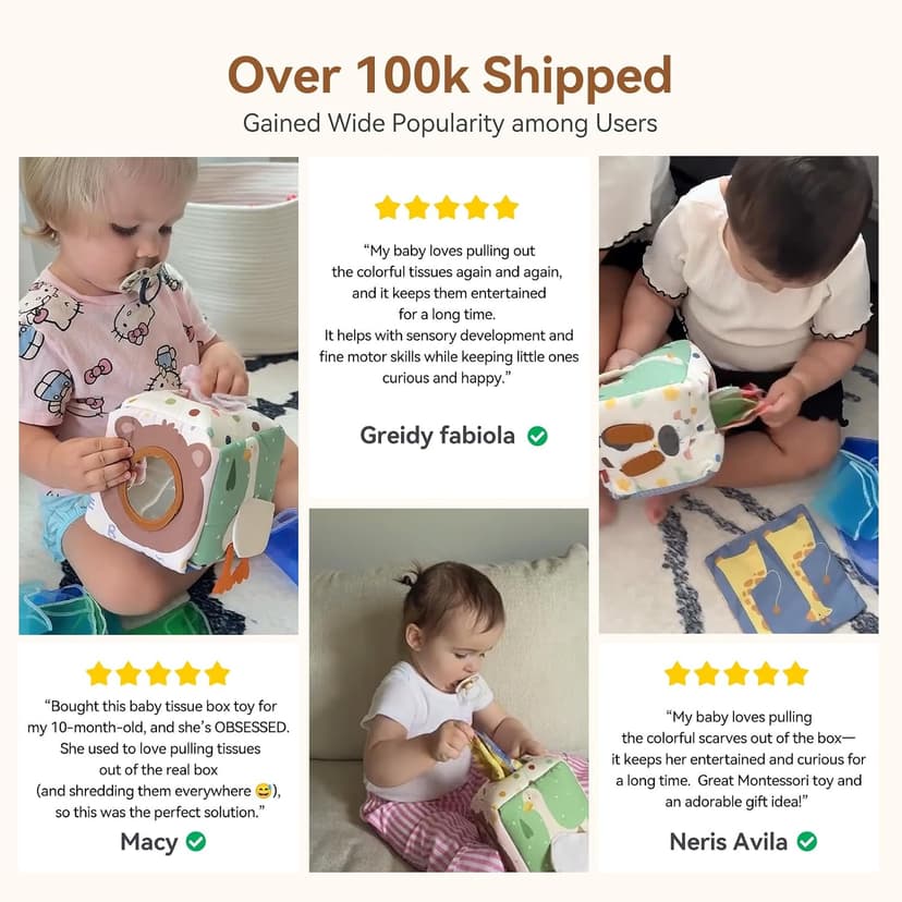 Youuys Baby Tissue Box Toy for Babies 6-12 Months, Montessori Sensory Toys for 1 Year Old Boy, Infant Toy with Crinkle Tissues & Fine Motor, for 6 9 12 18 Months Old Kids 1st Birthday B0DB454GQM