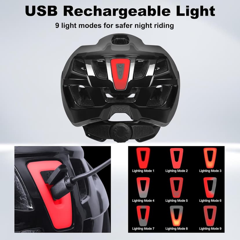 Bike Helmet Adult for Men, Lightweight Ebike Helmet with LED Light & Magnetic Goggles, USB Charging Cable Included, Cycling Helmet for Adult with Adjustable Dial Fit 22.8"- 24.4 "