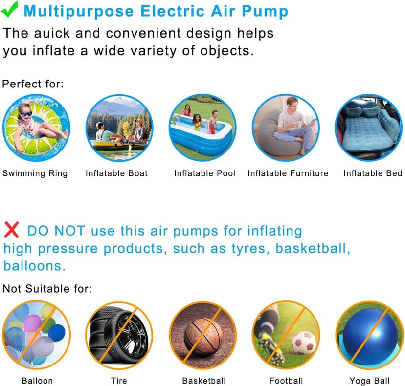 Newpol Inflatable Bed Pump, Electric Air Pump(100 Gallon/Min) for Air Mattress Beds, Inflatable Swimming Pools, Swimming Ring(AC110-240V/DC12V)