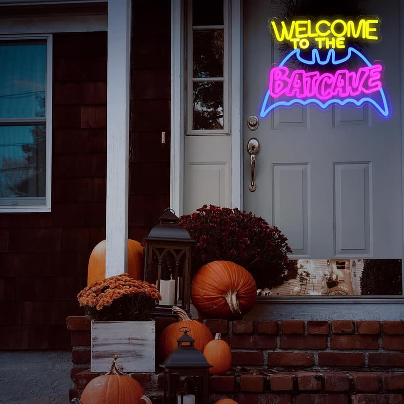 Bat Cave Neon Sign - Wall Decor, Halloween Deocr, Room, Funny Home Decor, Neon Light, LED Sign, Hanging, Bedroom, Dorm, Man Cave, Christmas Supply (USB)