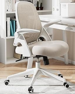 Hbada Office Desk Chair with Flip-Up Armrests and Saddle Cushion, Ergonomic Office Chair with S-Shaped Backrest, Swivel, Mesh, Grey
