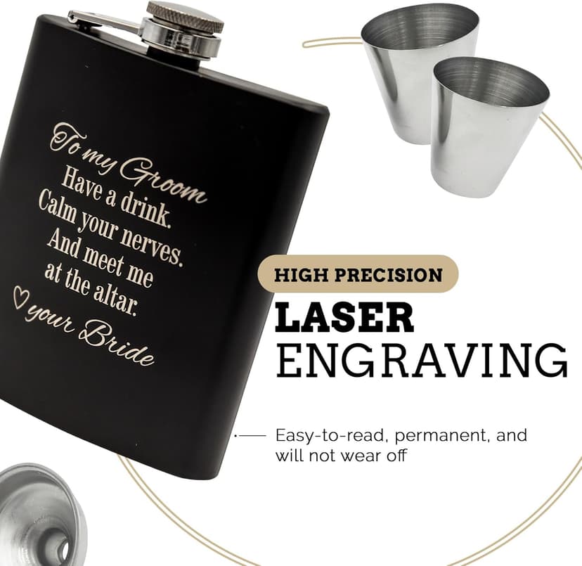 Groom Gifts from Bride on Wedding Day, Gifts for Groom to be, Fiance Gifts for Him, Bride and Groom Flask, Groom Gift, Groom Engagement, Wedding Gift for Husband, Future Husband Gifts, Hip Flask (GB)