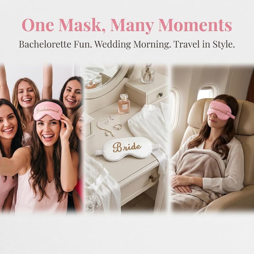 WJINGYIJIA Bridal Party Satin Sleep Mask Set, 1 Bride and 4 Bridesmaid Eye Masks, Gold Embroidered, Bachelorette Party Favors, 5 Pack (Pale Rose, One Size) B0H1G7NJB3