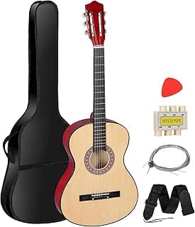 38 Inch Beginner Acoustic Guitar, 6-String Guitar Starter Kit for Starters with Gig Bag, Strings, Strap, Pitch Pipe and Pick, Natural