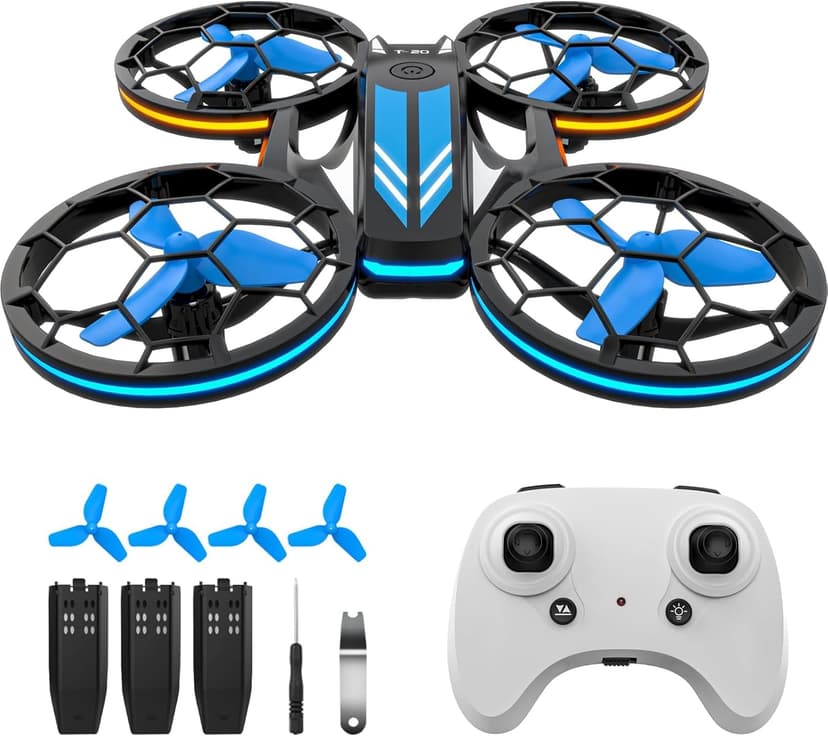 Drones - RC Drone with Auto Hovering and Headless Mode, Quadcopter with LED Light, Propeller Full Protect, 3D Flips, 3 Batteries, Remote Control, Best Gifts