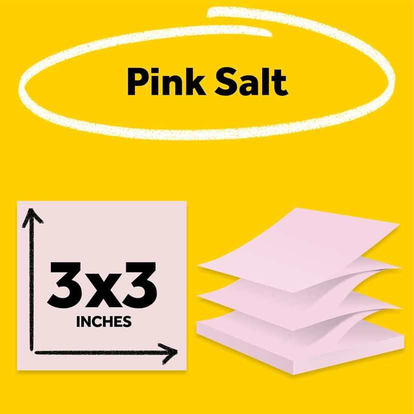 Post-it Super Sticky Notes-to-go Pop-Up Notes, 3 in. x 3 in., 6 Dispensers with 540 Total Pastel Sticky Notes in Pink Salt Color, Great for School, Office, Classroom, or Home