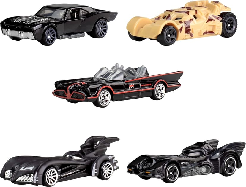 Hot Wheels 1:64 Scale Die-Cast Toy Cars, Set of 5 Batman 85th Anniversary Vehicles Featuring 5 Different Batmobile Replicas in Commemorative Packaging (Amazon Exclusive)