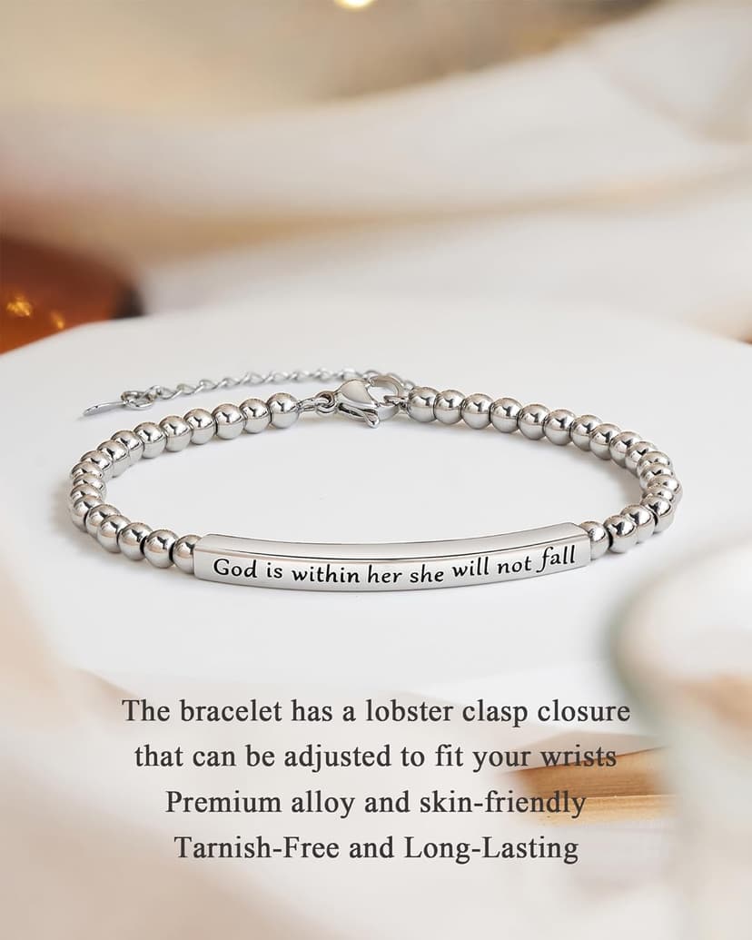 JOGDIAM Religious Gift for Her God is Within Her She Will Not Fall Bible Verse Bracelet Gift for Her
