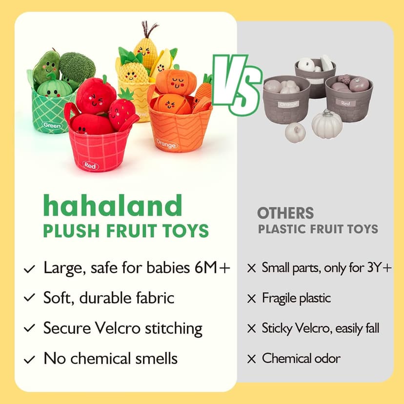 Color Sorting Play Food with Textures, Crinkle, Rattle, 6-12 Month Baby Toys 1 Year Old Boy Gifts One Year Old Girl Birthday hahaland Baby Sensory Toys Montessori Toys 1 Year Old Fruit Vegetable 16PCs B0DMVXR942