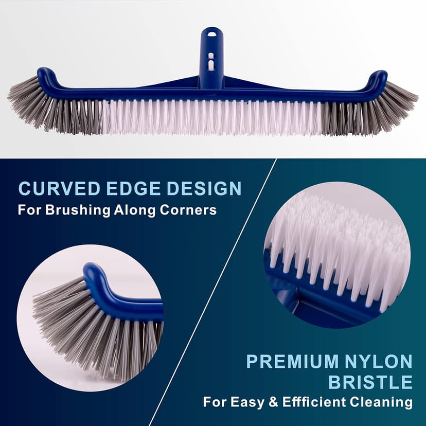 POOLAZA Pool Brush, 17.5'' Pool Brush Head for Inground Pools & Above-Ground Pools, Durable Pool Scrub Brush Fit Standard Pool Pole, Enhanced Pool Brushes for Cleaning Pool Walls with Curved Ends