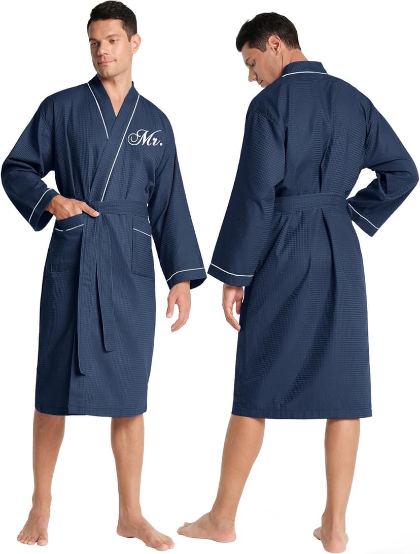 AW BRIDAL Mr and Mrs Waffle Knit Robe Set for Wedding Engagement Gifts, Anniversary Matching Robes for Couples, Women and Men