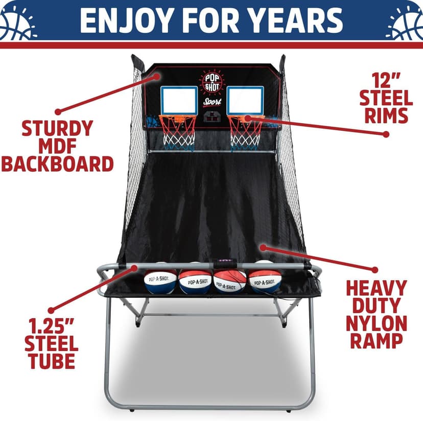 Pop-A-Shot - Dual Shot Sport | Arcade Basketball Game for Home | Paddle Scoring Hoop, 10 Game Modes, 4 Balls | Foldable for Easy Storage | Fun for All Players