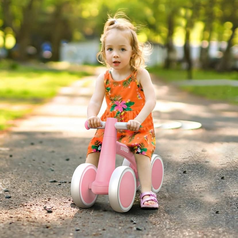 12-24 Months Toddler Bike, First Learning Ride on Toys, 4 Silent Wheels Indoor Outdoor Baby Walker, Pink New SEREED Baby Balance Bike for 1 Year Old Boy Girl, First Birthday Gift Toy B0B38JGP21