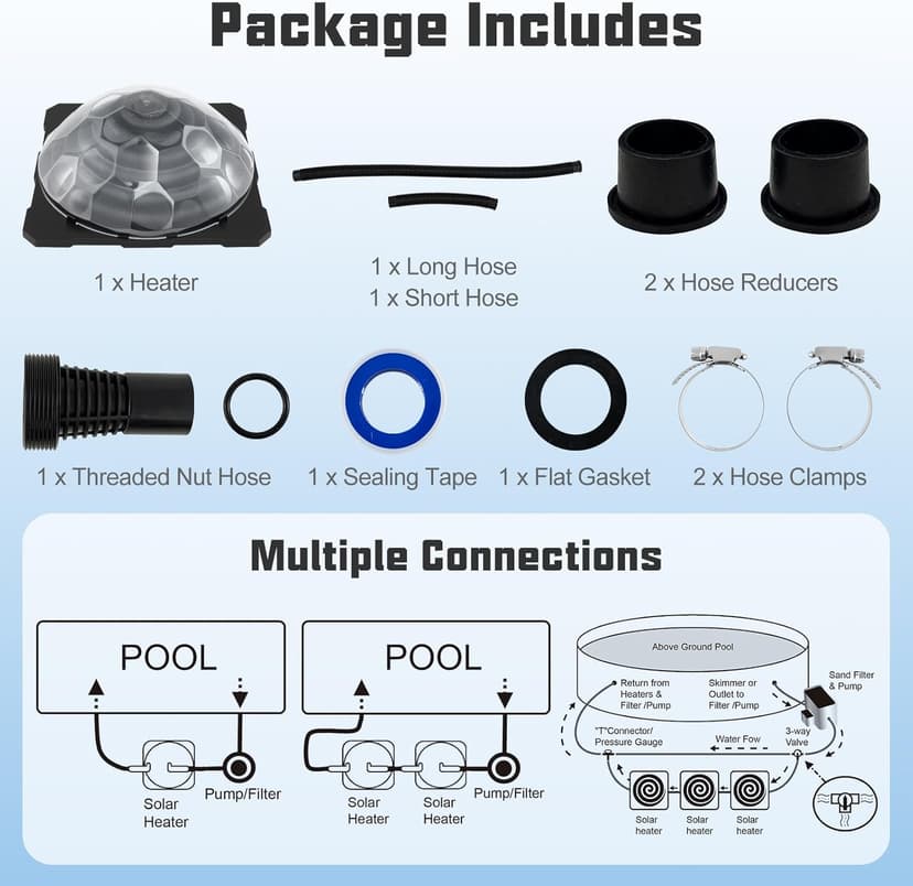 Goplus Solar Pool Heater Above Ground, Inground Swimming Pool Dorm Heater with Rotatable Hose Connectors and Foldable Legs, Solar Powered Water Heating