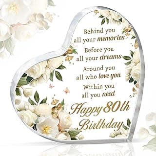 AceThrills 80th Birthday Gifts and Decorations for Women - Acrylic Paperweight 3.9 x 3.9 x 0.51 Inches - Happy Birthday Decor Party Favors