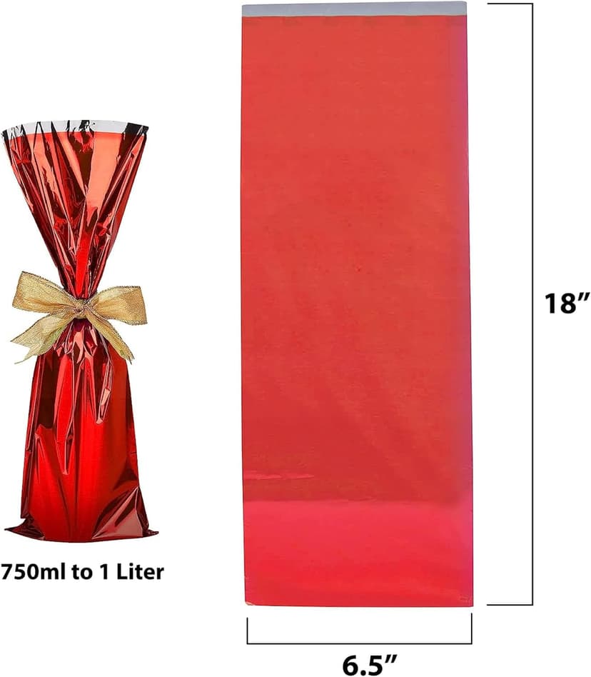 MT Products Metallic Mylar Wine Red Gift Bags for Bottles Sparkle Look - Great for a Wine Pull - (25 Pieces) (Ribbon and Rope Not Included)