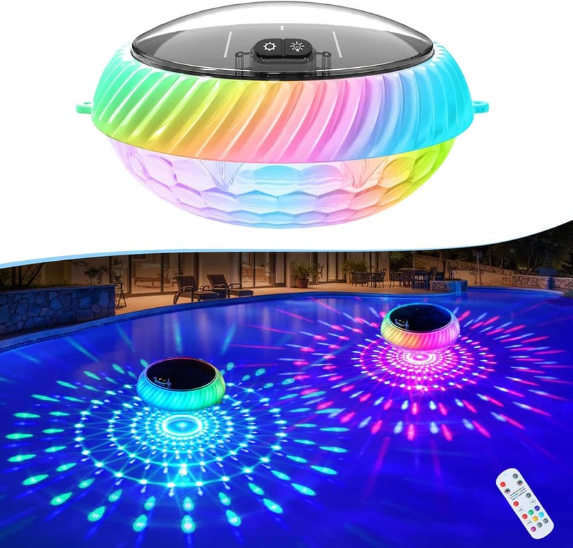 Floating Pool Lights Solar Charged, 7.6 Inch RGB Upper & Lower Color Changing Solar Pool Lights that Float with Dynamic Lighting Effects, IP68 Waterproof Floating Light for Pool Party Decor(1)