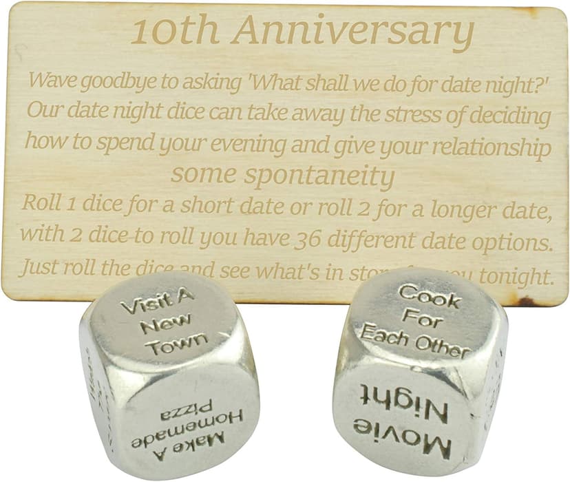 TIN Date Night Dice 10th Anniversary 100% Pure Tin - Create a Unique 10th Anniversary Date Night