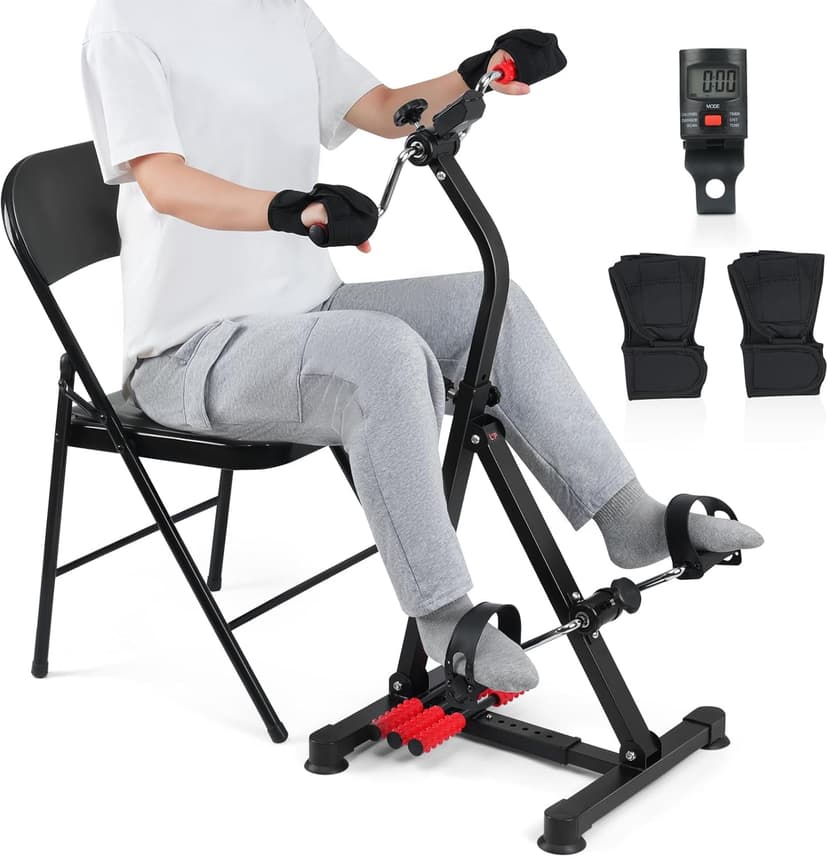 Adjustable Pedal Exerciser Bike for Seniors - Hand Arm Leg and Knee Therapy, Stroke Recovery, Portable Fitness Equipment for Total Body Workout - Great Gift for Elderly Rehab