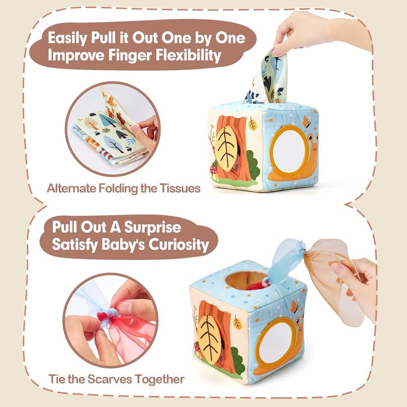 Sensory Pulling Play Scarf Soft Box, Crinkle, Mirror, Tag Babies Gifts Christmas Stocking Stuffers 1 Year Old Birthday Gift hahaland Baby Tissue Box Toy - 6 Month Old Montessori Baby Toys 6-12 Months B0CJLWD1VM