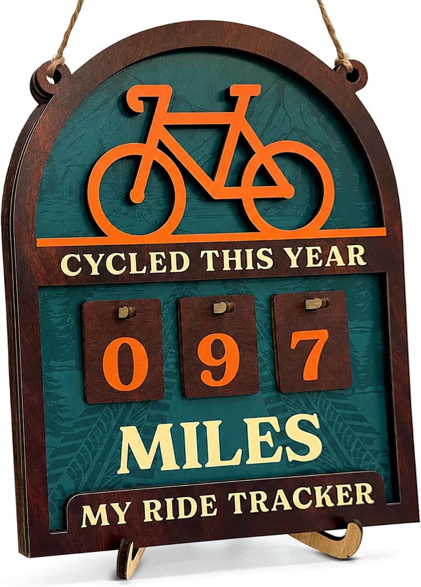Wooden Yearly Riding Mileage Counter Home Decor, Cyclists Gifts for Men, Bike Mileage Tracker Miles Cycled This Year Tracker Sign Cycling Cool Gifts for Cyclists Men B0H83MDJ3R