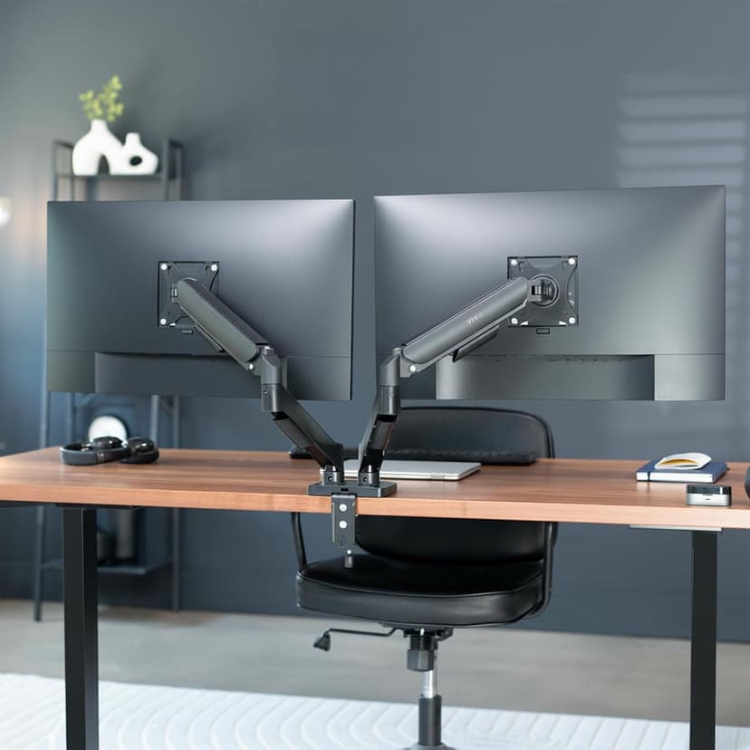 VIVO Dual Monitor Stand, Fully Adjustable Arms for 17 to 32 inch Screens, Mechanical Articulating Desk Mount, Gaming and Office Setups, VESA 75x75, 100x100, Max 19.8 lbs, Classic, Black, STAND-V002O