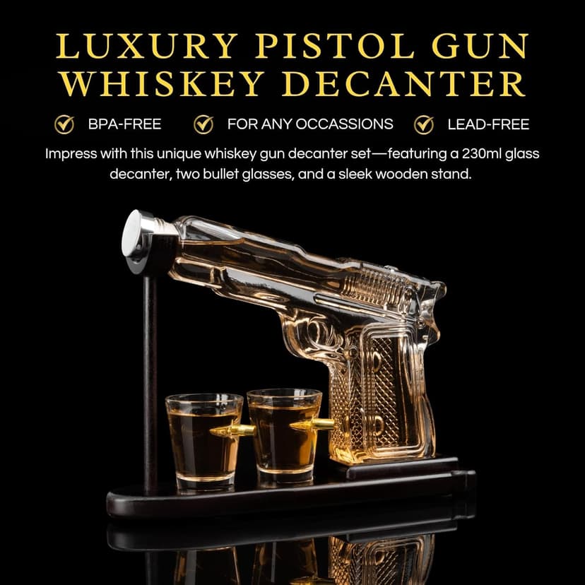 Gifts for Men Dad, 10.1 Oz Whiskey Gun Decanter Set + 2 Bullet Glasses - Unique Birthday Pistol Gift Ideas Daughter Son, Personalized Liquor Dispenser - Scotch Bourbon Vodka, Him, Brother Husband
