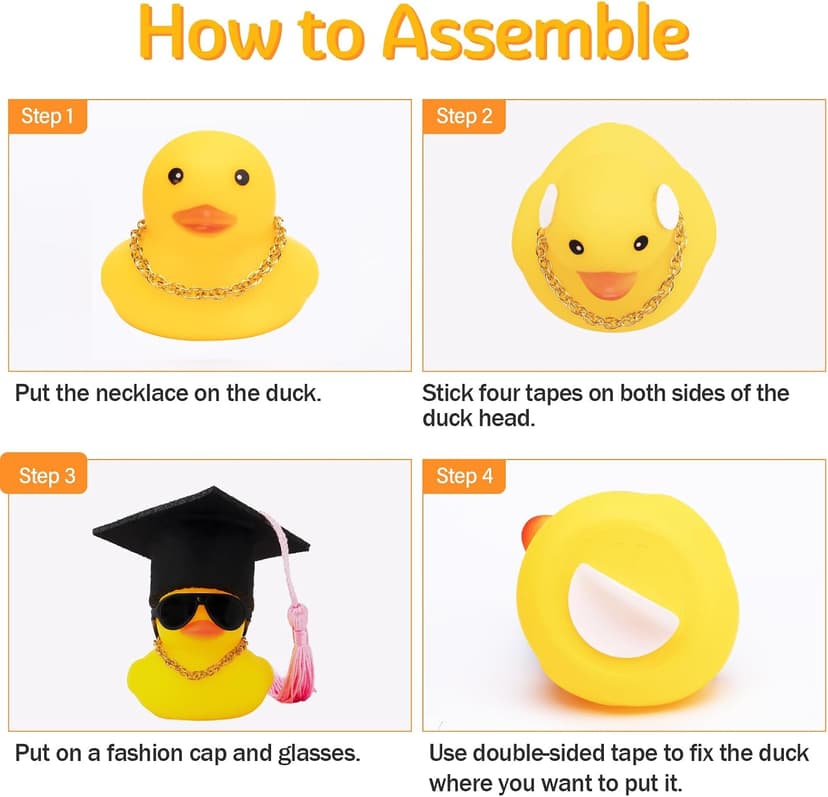 wonuu Car Dashboard Decor Graduation Hat Rubber Duck, Car Ducks Ornaments with Mini Hat Necklace Sunglasses Scarf (Black) B0CSYPZJK4