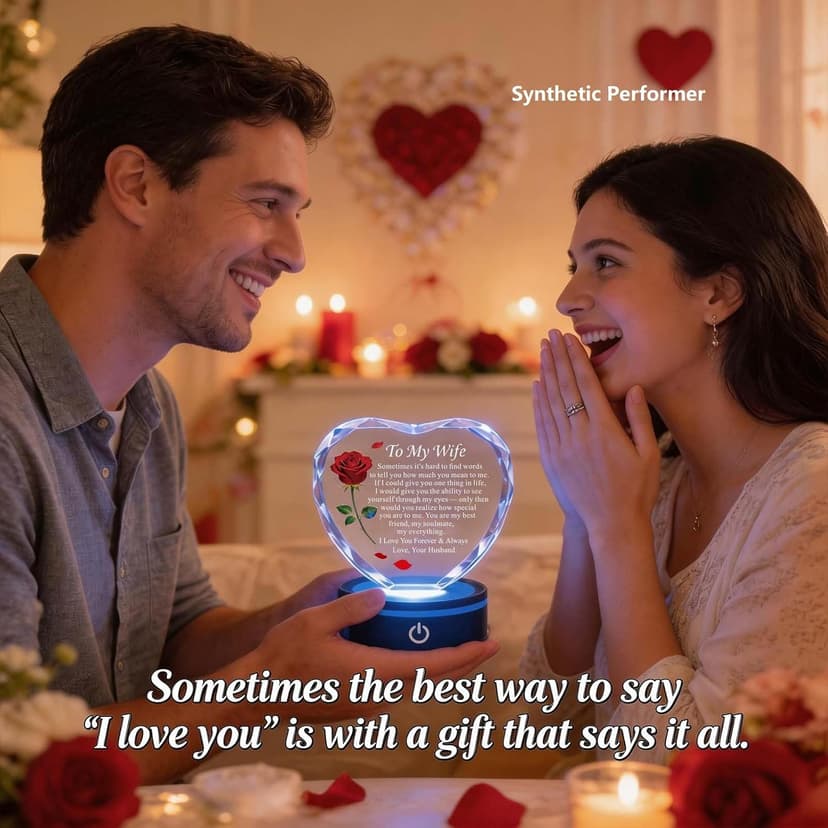 Wedding Anniversary Birthday Christmas Valentine's Day Gift from Husband, To My Wife, K9 Crystal, Color Changing LED Romantic Gifts for Wife Crystal Heart Rose Keepsake LED Base B0GV7TXQF4
