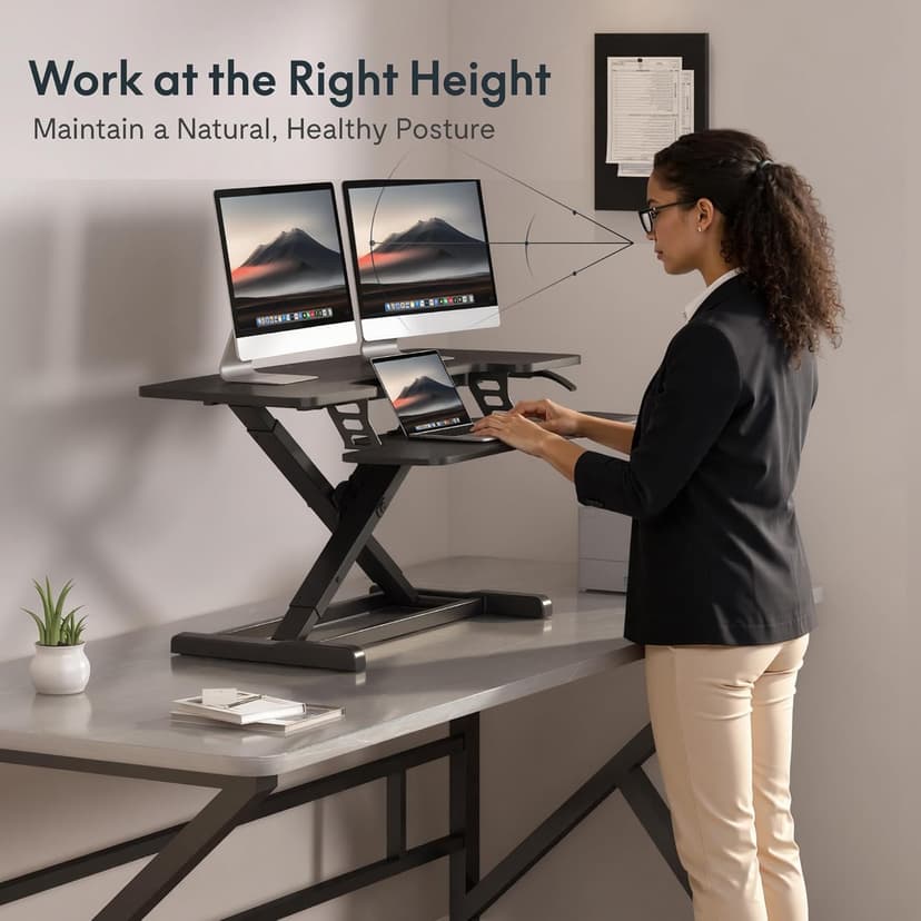 FLEXISPOT Standing Desk Converter 42" Extra Large Desk Riser, Spacious Desktop Riser Sit Stand Computer Workstation with Wide Keyboard Tray, Ergonomic Height Adjustable Stand Up Desk Converter, Black