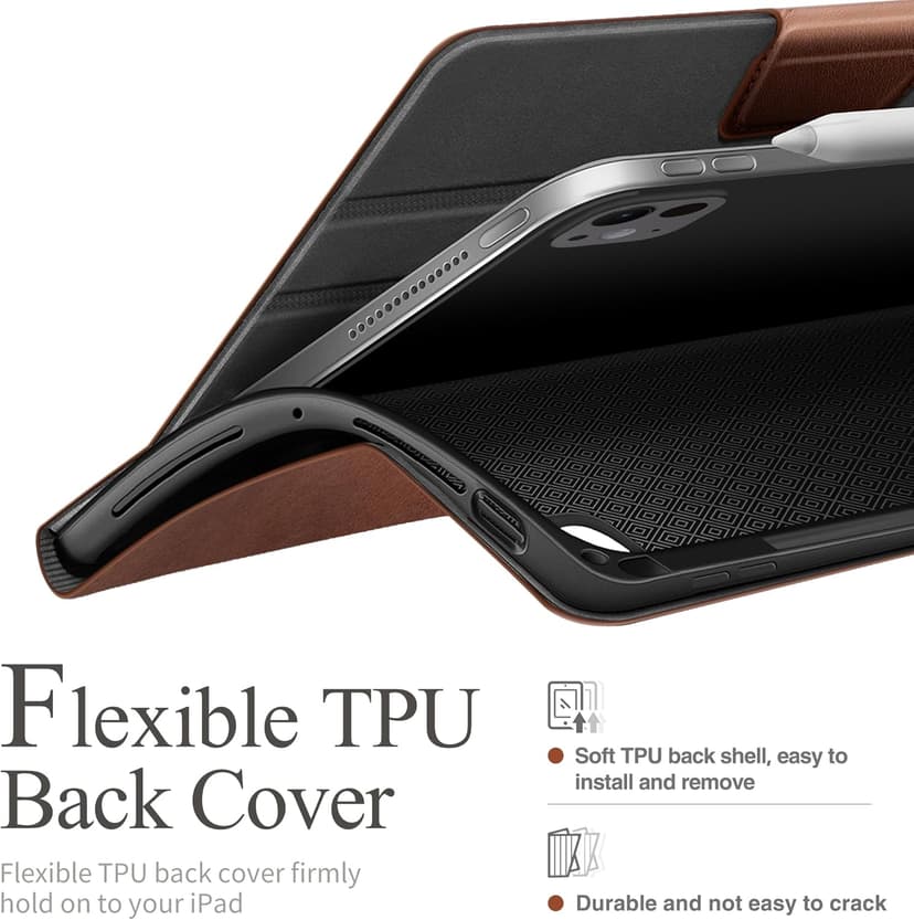 auaua Case for iPad Pro 11 Inch (M5/M4) 2025/2024, with Pencil Holder and Pocket, Multiple Angles Viewing, Magnetic Closure, Auto Sleep/Wake (Brown)