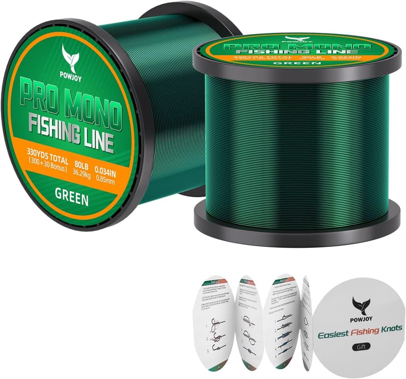 Pro Monofilament Fishing Line with Knot Instruction Cards for Multi Purpose Cost Effective, Strong Yet Thin Nylon String for Big Fishes, Tangle-Free & UV Resistant, 15/20/30/50/80LB