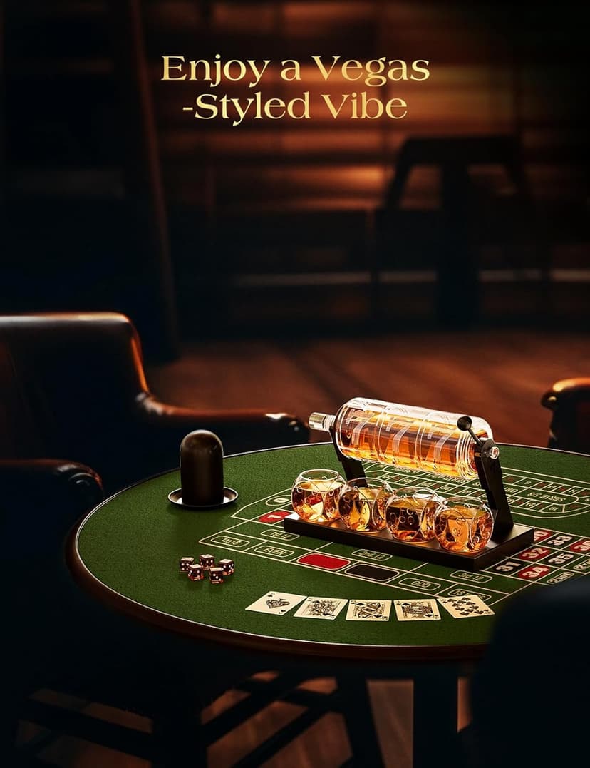 Kollea Slot Whiskey Decanter Set for Men, 50.7 Oz Casino Style Whiskey Decanter with 4 Dice Glasses, Birthday Gifts for Men Dad, Him, Boyfriend, Guy, Liquor Dispenser for Anniversary, Bar Christmas