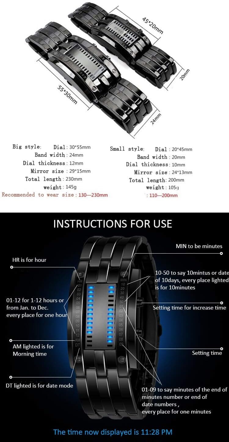 FANMIS Fashion Casual Binary LED Military Men's Sports Stainless Steel Quartz Rectangle Wrist Watch Silver