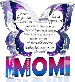 Mom Birthday Gifts from Daughter Son, I Love You Mom Gift for Mother New Bonus Step Moms Mama, Gifts for Moms Unique, Best Mom Ever Gift Ideas, Butterfly Acrylic Decorative Signs Plaques