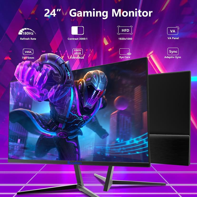 Sealan 24 Inch 180Hz Gaming Monitor, Full HD 1920 x 1080 Computer Display, VA Panel with HDR10, FreeSync, 99% sRGB, HDMI and DisplayPort, VESA Wall Mountable Monitor for PC, Laptop
