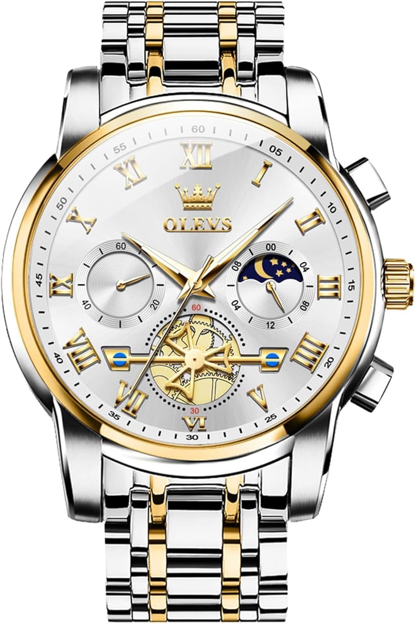 OLEVS Watches Men Waterproof Luxury Big Face Mens Watch Stainless Steel Quartz Analog Dress Watches for Men Luminous Multifunction Man Watch Relojes De Hombre