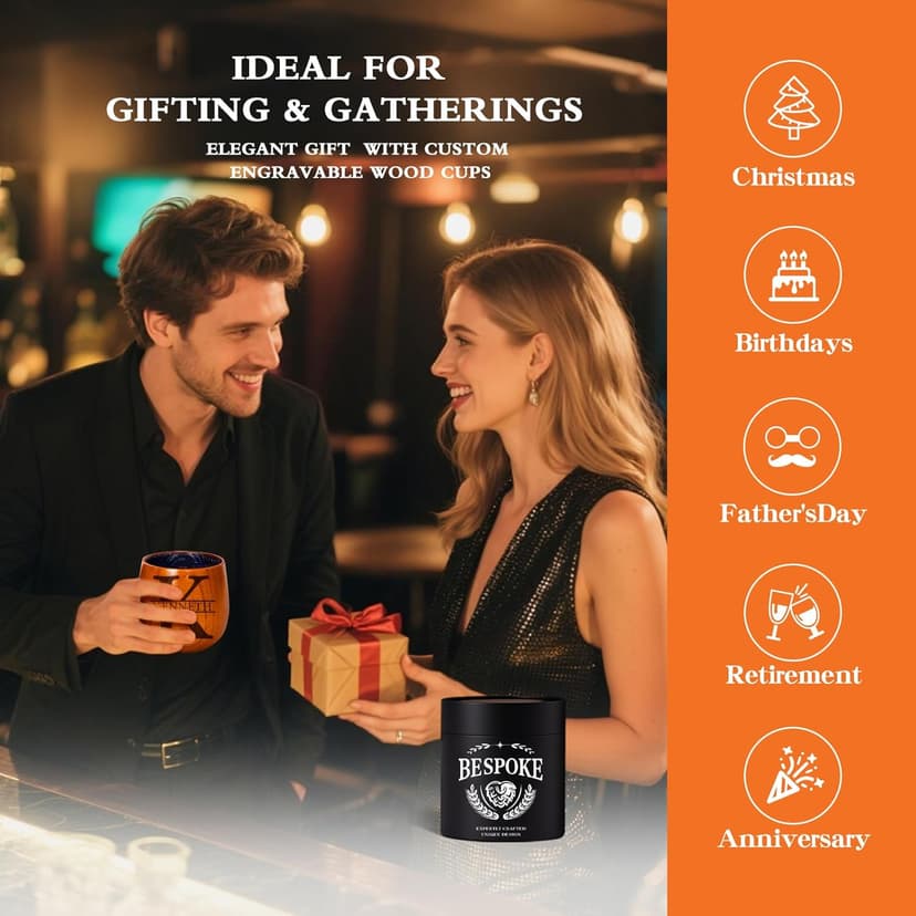 Personalized Wooden Whiskey Glasses, Custom Engraved Charred Bourbon Gifts for Men Who Have Everything, Drinking Glass, Personalized Birthday Christmas Gifts for Men Dad Husband Brother Boss